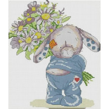 Load image into Gallery viewer, Joy Sunday - Bunny Presenting Flowers - 28*32CM 14CT 2 Stamped Cross Stitch
