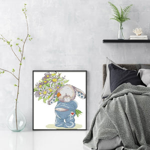Joy Sunday - Bunny Presenting Flowers - 28*32CM 14CT 2 Stamped Cross Stitch