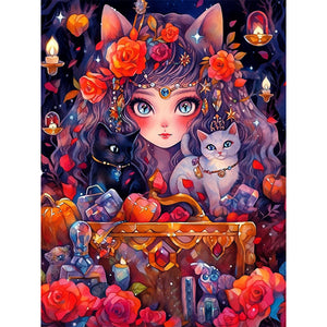 Yishu - Cat Girl - 50*65CM 11CT 3 Stamped Cross Stitch