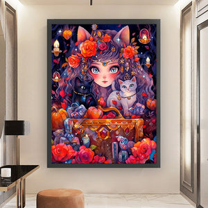 Yishu - Cat Girl - 50*65CM 11CT 3 Stamped Cross Stitch