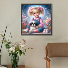 Load image into Gallery viewer, Garden Girl And Dog 30*30CM(Canvas) Full Round Drill Diamond Painting
