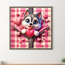 Load image into Gallery viewer, Pink Heart Puppy - Husky 30*30CM(Canvas) Full Round Drill Diamond Painting
