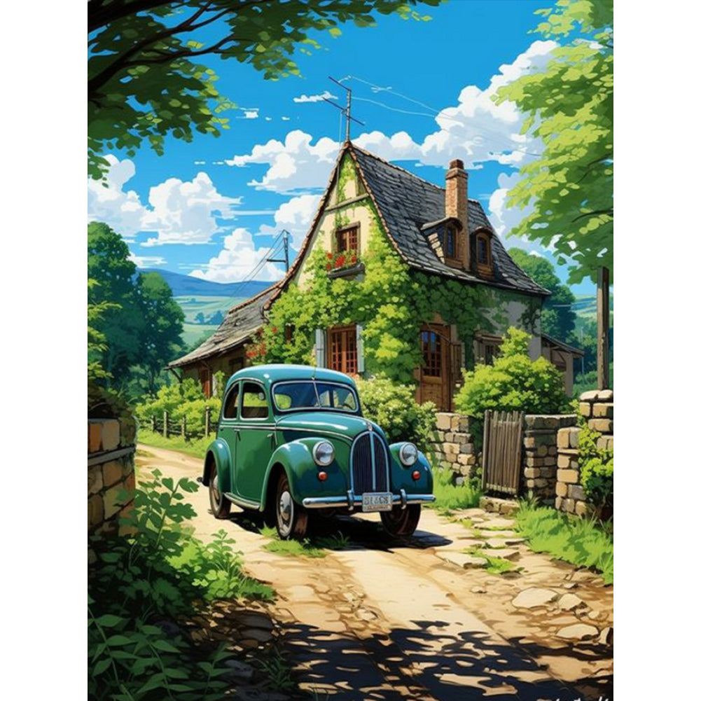 Classic Car In The Woods 30*40CM(Canvas) Full Round Drill Diamond Painting