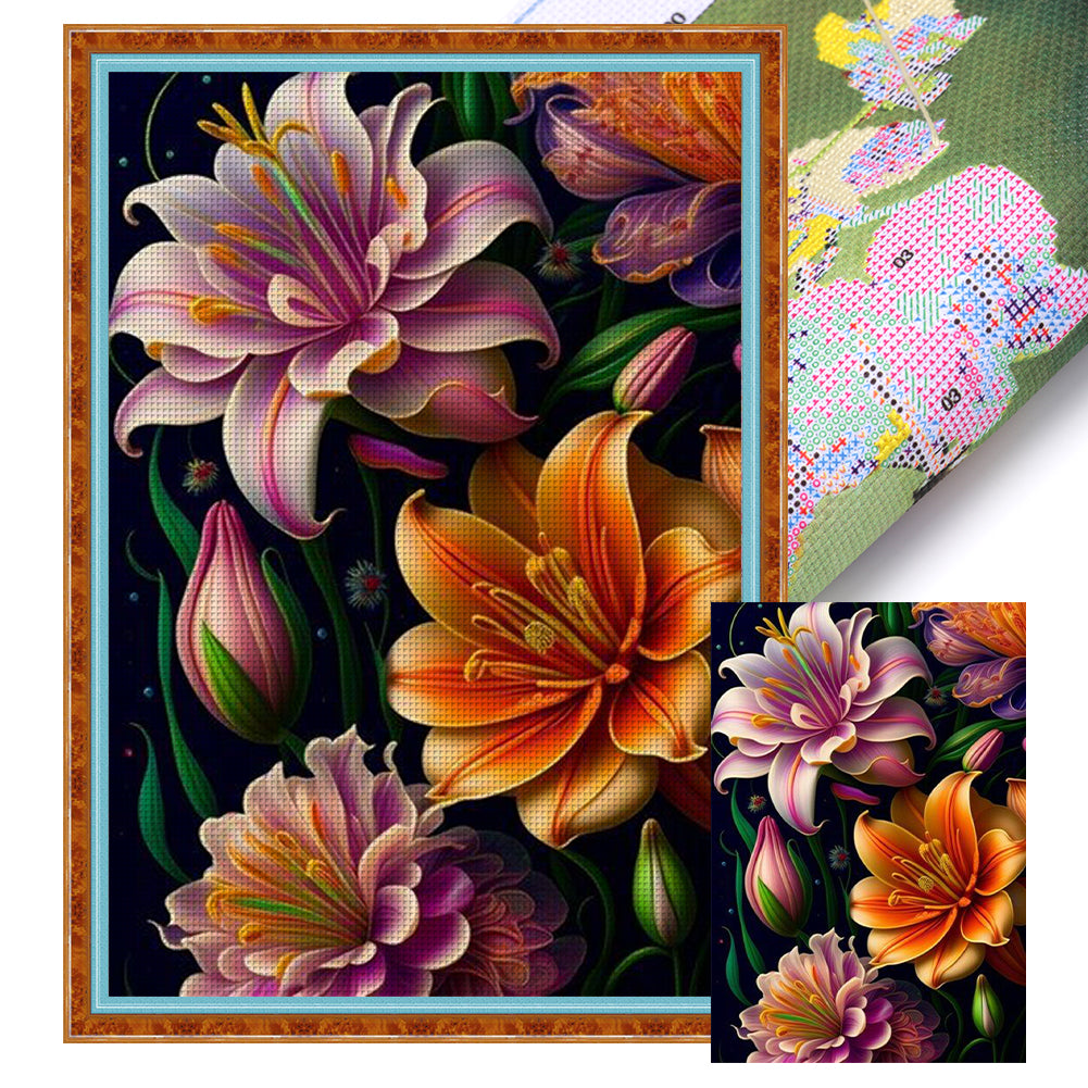 Huancan - Lily - 35*50CM 14CT 2 Stamped Cross Stitch