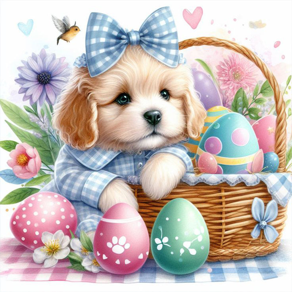 Poodle And Easter Egg 30*30CM(Canvas) Full Round Drill Diamond Painting