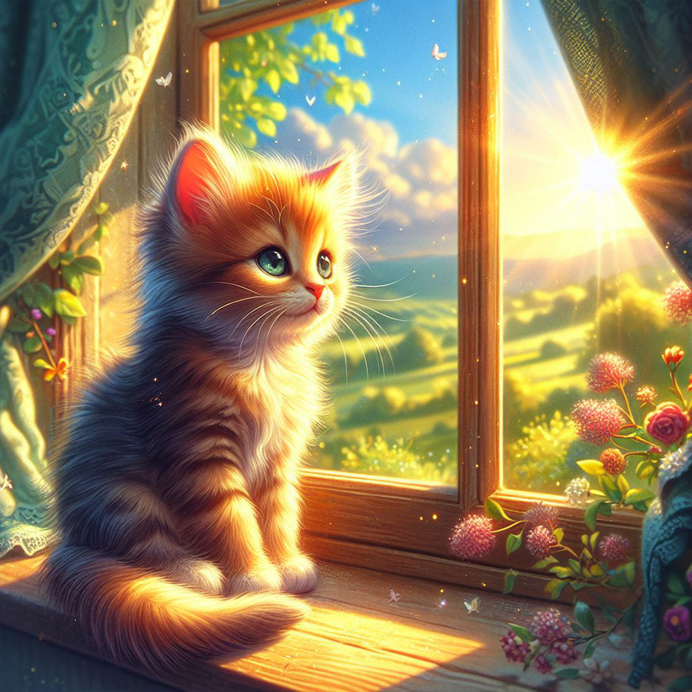 Glowing Cat By The Window 30*30CM(Canvas) Full Round Drill Diamond Painting