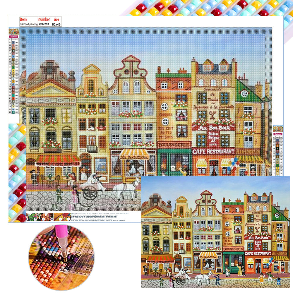 House And Street 60*45CM(Canvas) Full Square Drill Diamond Painting