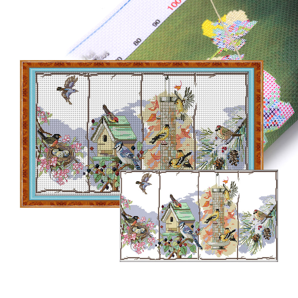 Joy Sunday - Four Seasons Birds - 49*28CM 14CT 2 Stamped Cross Stitch