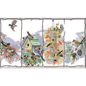 Joy Sunday - Four Seasons Birds - 49*28CM 14CT 2 Stamped Cross Stitch