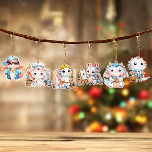 6 Pcs Double Side Speicial Shape Dragon Diamond Painting Keychain for Home Decor