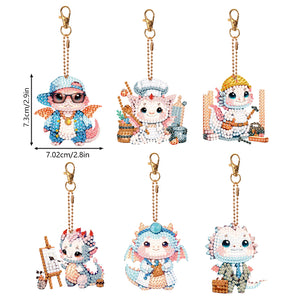 6 Pcs Double Side Speicial Shape Dragon Diamond Painting Keychain for Home Decor