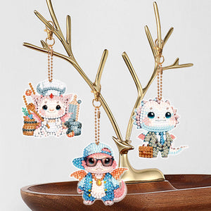 6 Pcs Double Side Speicial Shape Dragon Diamond Painting Keychain for Home Decor