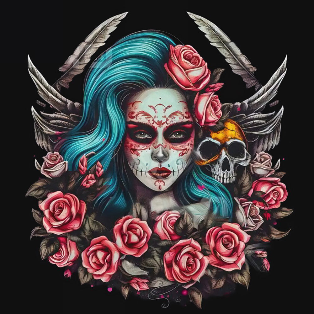 Skull Girl With Roses 35*35CM(Canvas) Full Round Drill Diamond Painting