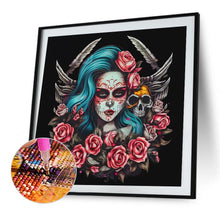 Load image into Gallery viewer, Skull Girl With Roses 35*35CM(Canvas) Full Round Drill Diamond Painting
