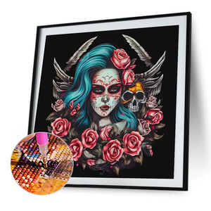 Skull Girl With Roses 35*35CM(Canvas) Full Round Drill Diamond Painting