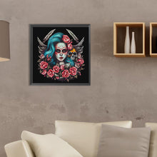 Load image into Gallery viewer, Skull Girl With Roses 35*35CM(Canvas) Full Round Drill Diamond Painting
