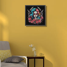 Load image into Gallery viewer, Skull Girl With Roses 35*35CM(Canvas) Full Round Drill Diamond Painting
