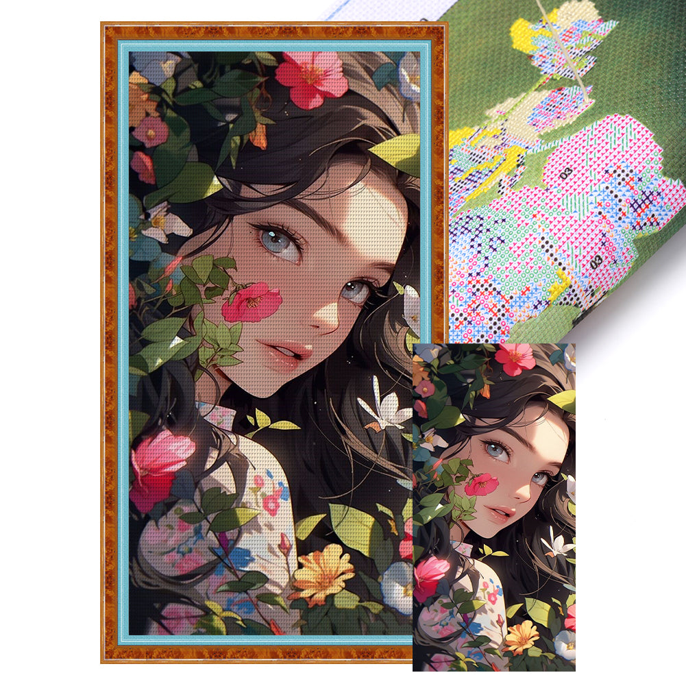Huancan - Flower Girl - 40*80CM 11CT 3 Stamped Cross Stitch
