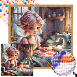 Sewing Elf Girl 40*40CM(Picture) Full Round Drill Diamond Painting