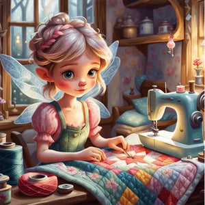 Sewing Elf Girl 40*40CM(Picture) Full Round Drill Diamond Painting