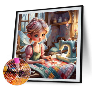 Sewing Elf Girl 40*40CM(Picture) Full Round Drill Diamond Painting
