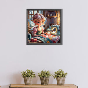Sewing Elf Girl 40*40CM(Picture) Full Round Drill Diamond Painting