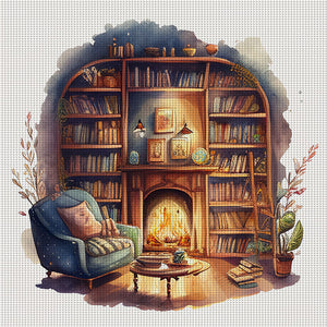 Yishu - Study Scene - 50*50CM 11CT 3 Stamped Cross Stitch