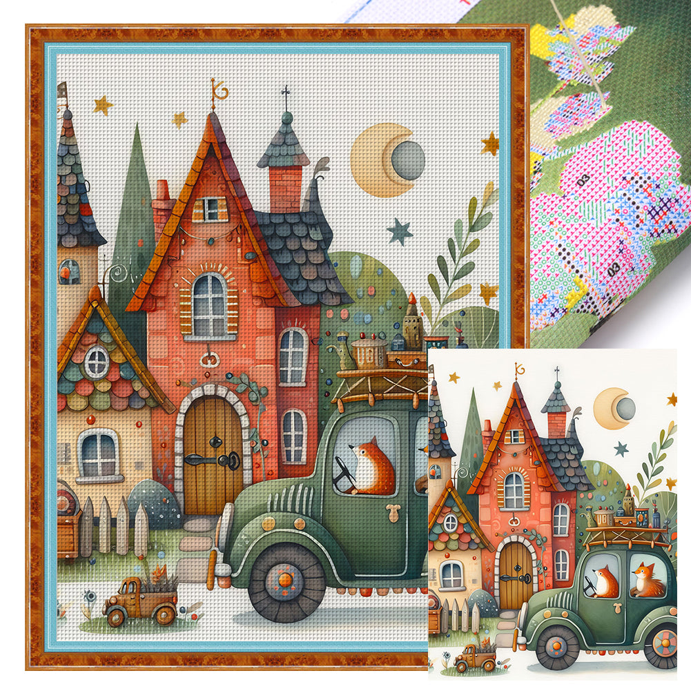 Yishu - Birds On The Roof - 50*65CM 11CT 3 Stamped Cross Stitch
