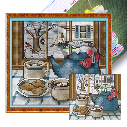 Winter Outside Window - Full 14CT Stamped Cross Stitch 22x20CM - Joy Sunday Backstitch