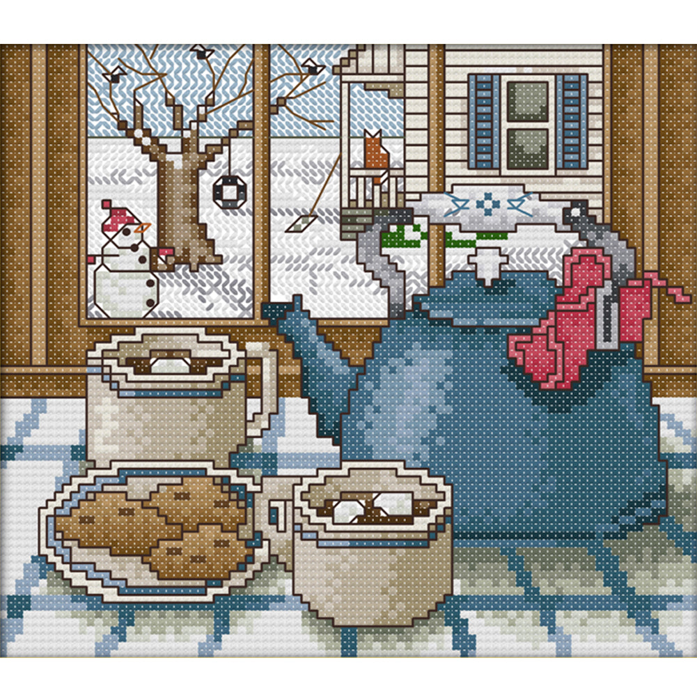 Winter Outside Window - Full 14CT Stamped Cross Stitch 22x20CM - Joy Sunday Backstitch