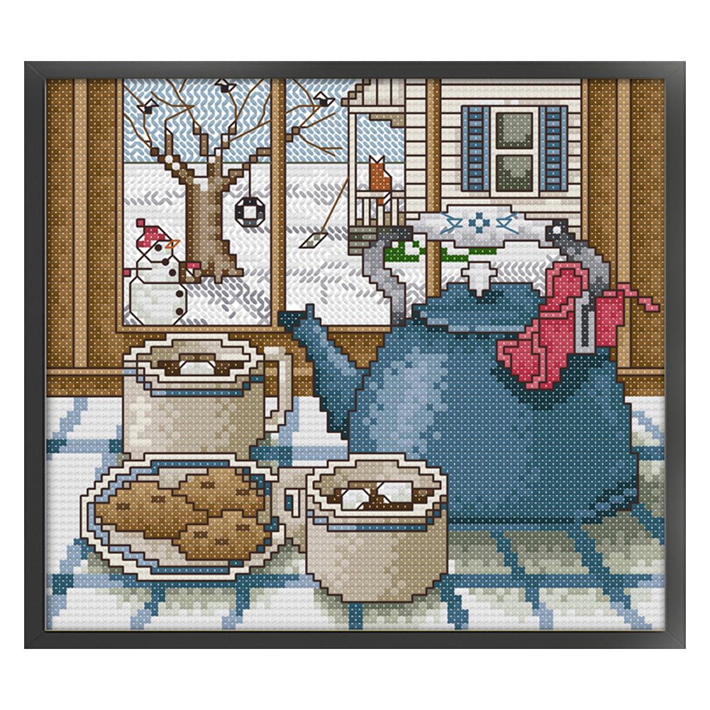 Winter Outside Window - Full 14CT Stamped Cross Stitch 22x20CM - Joy Sunday Backstitch