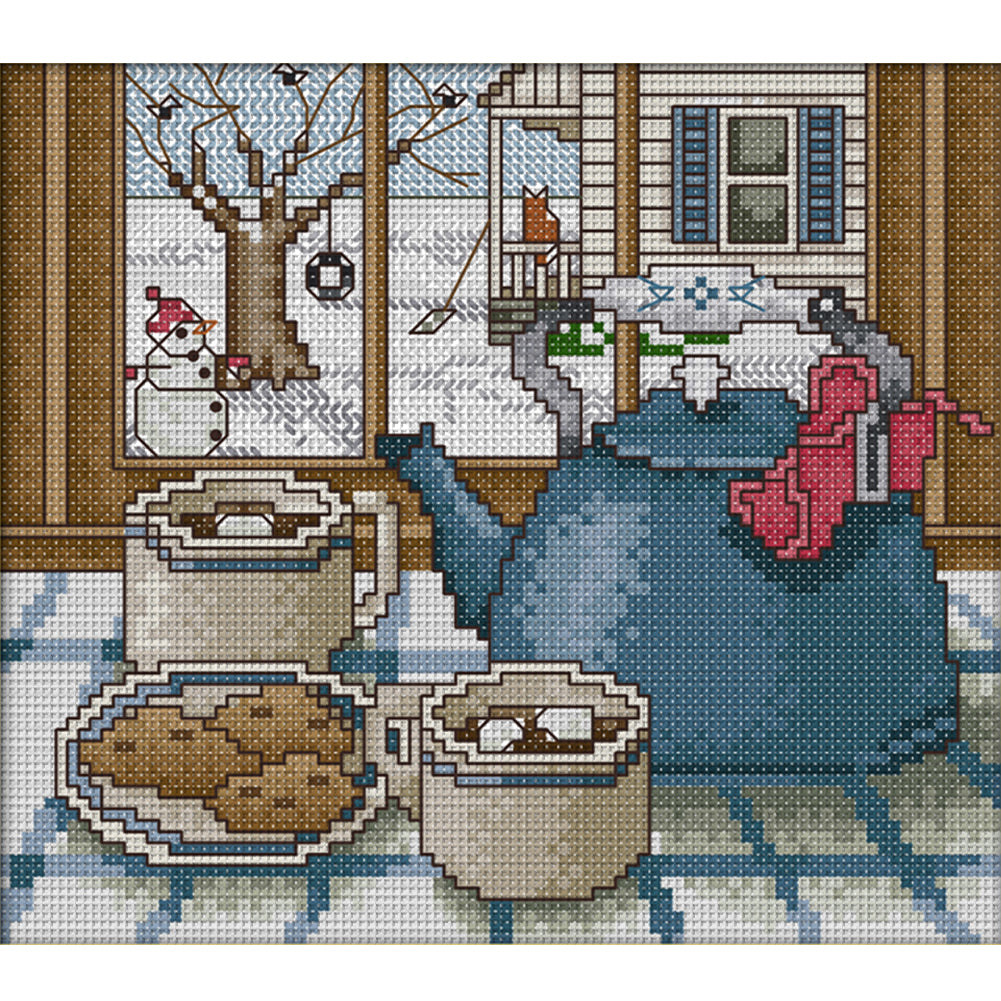 Winter Outside Window - Full 14CT Stamped Cross Stitch 22x20CM - Joy Sunday Backstitch