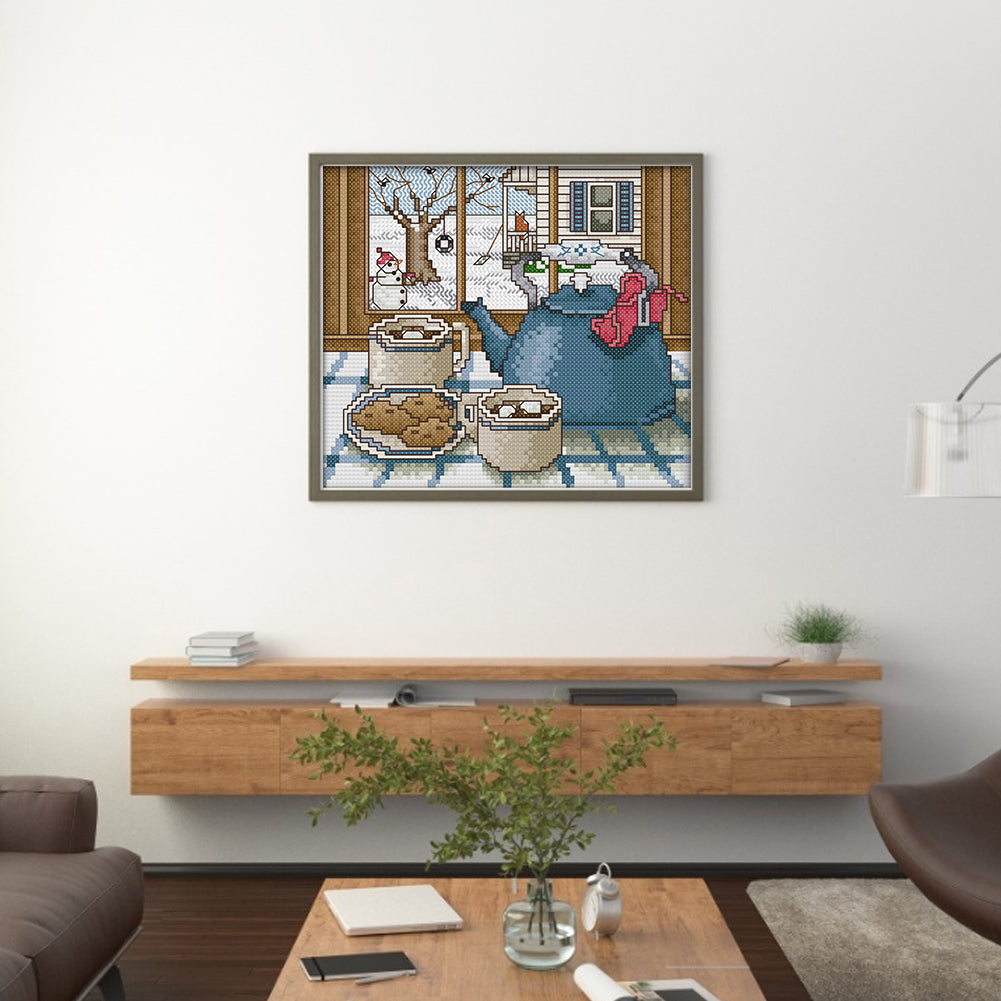 Winter Outside Window - Full 14CT Stamped Cross Stitch 22x20CM - Joy Sunday Backstitch