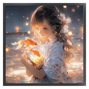 Yishu - Girl Holding A Koi Fish - 50*50CM 11CT 3 Stamped Cross Stitch