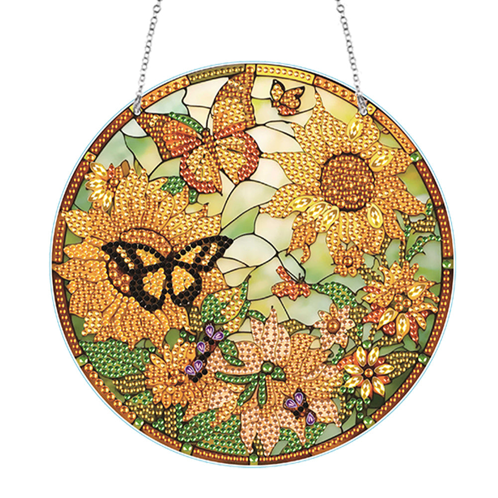 Acrylic Single-Side Diamond Art Hanging Pendant Home Decor (Sunflower Butterfly)