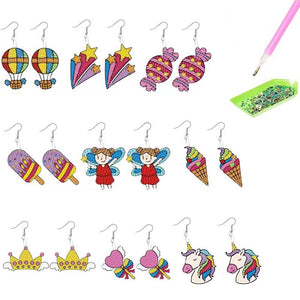 9Pairs Double Side Candy Unicorn Diamond Painting Earrings Kit for Women Girls