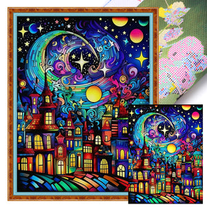 Yishu - Colorful Town Under The Stars - 45*60CM 11CT 3 Stamped Cross Stitch