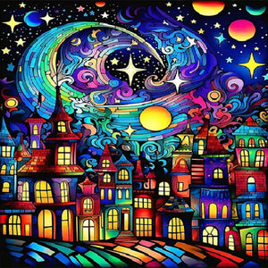 Yishu - Colorful Town Under The Stars - 45*60CM 11CT 3 Stamped Cross Stitch