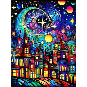 Yishu - Colorful Town Under The Stars - 45*60CM 11CT 3 Stamped Cross Stitch