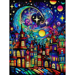 Yishu - Colorful Town Under The Stars - 45*60CM 11CT 3 Stamped Cross Stitch