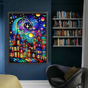 Yishu - Colorful Town Under The Stars - 45*60CM 11CT 3 Stamped Cross Stitch