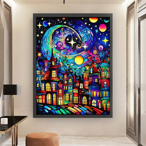 Yishu - Colorful Town Under The Stars - 45*60CM 11CT 3 Stamped Cross Stitch