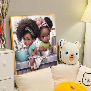 Black Child 40*40CM(Canvas) Full Round Drill Diamond Painting