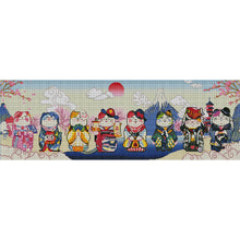 Load image into Gallery viewer, Mona Lisa Brand - Lucky Cat At The Foot Of Mount Fuji - 120*45CM 11CT 3 Stamped Cross Stitch
