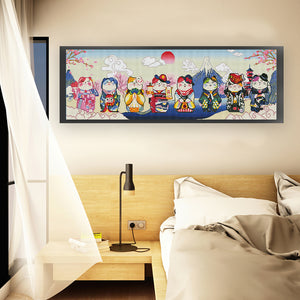 Mona Lisa Brand - Lucky Cat At The Foot Of Mount Fuji - 120*45CM 11CT 3 Stamped Cross Stitch