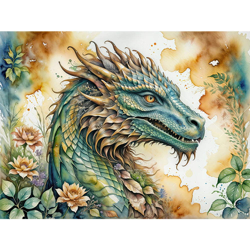 Retro Flower Dragon 40*30CM(Canvas) Full Round Drill Diamond Painting