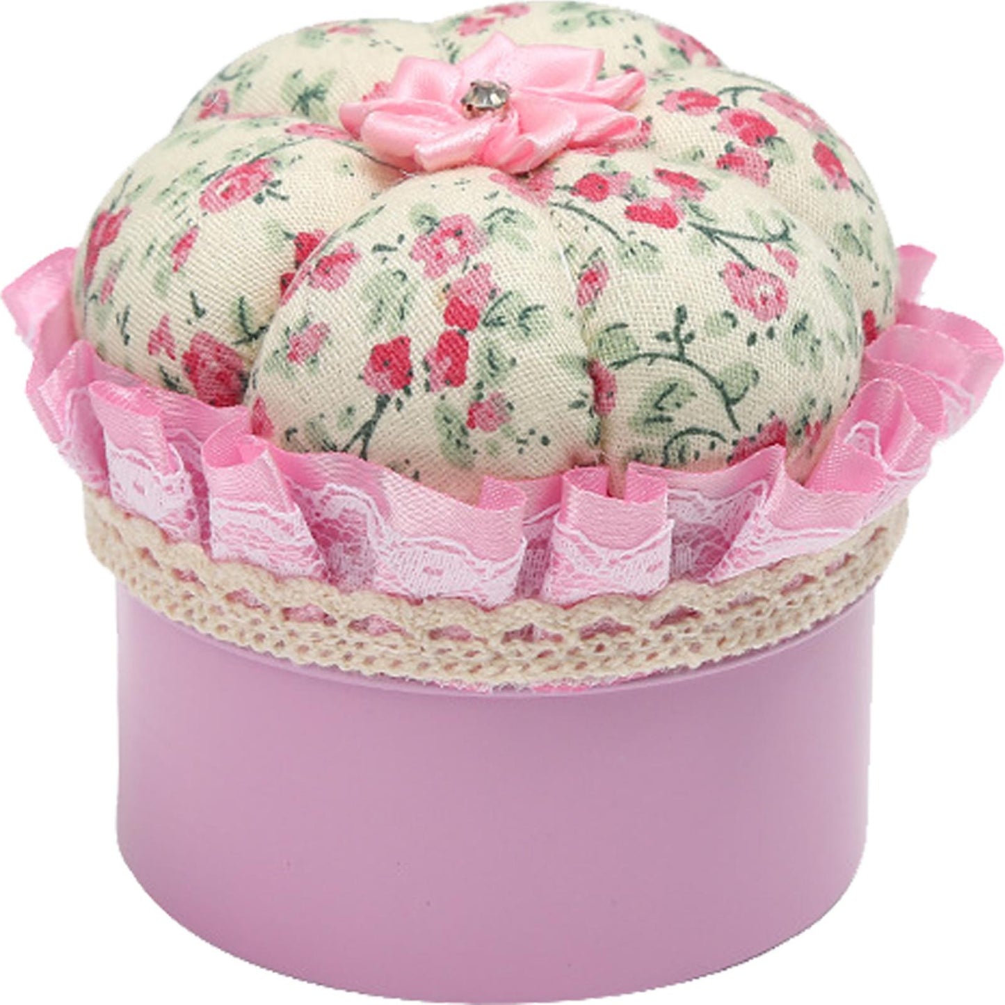 Round Pin Cushion DIY Handcraft Needles Holder Sewing Tool Accessories (Pink)