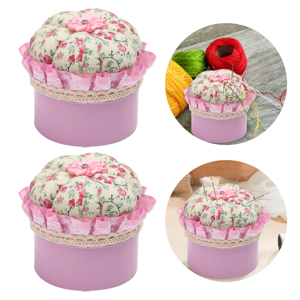 Round Pin Cushion DIY Handcraft Needles Holder Sewing Tool Accessories (Pink)