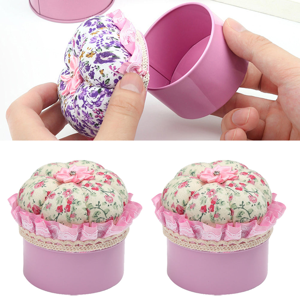 Round Pin Cushion DIY Handcraft Needles Holder Sewing Tool Accessories (Pink)