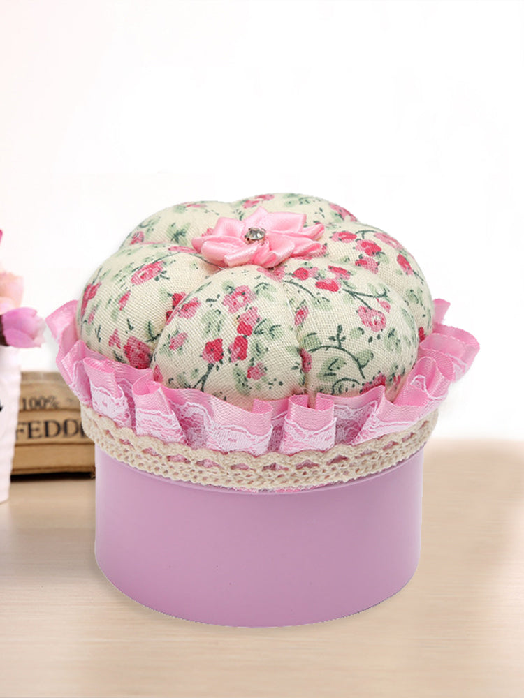 Round Pin Cushion DIY Handcraft Needles Holder Sewing Tool Accessories (Pink)